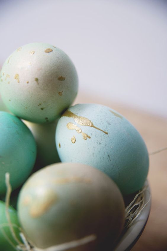 gold splatter pastel Easter eggs