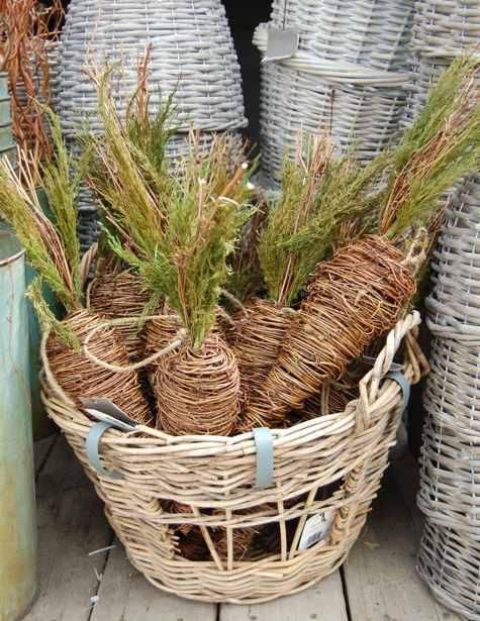 twine carrots in a basket will be a nice outdoor decoration