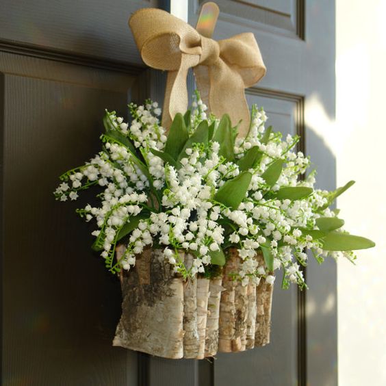 bark and lily of the valley wreath for the front door