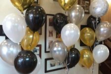 16 black, white, gold and silver balloons for an elegant party