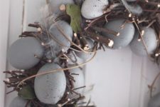18 grey speckled eggs and branches for a wreath