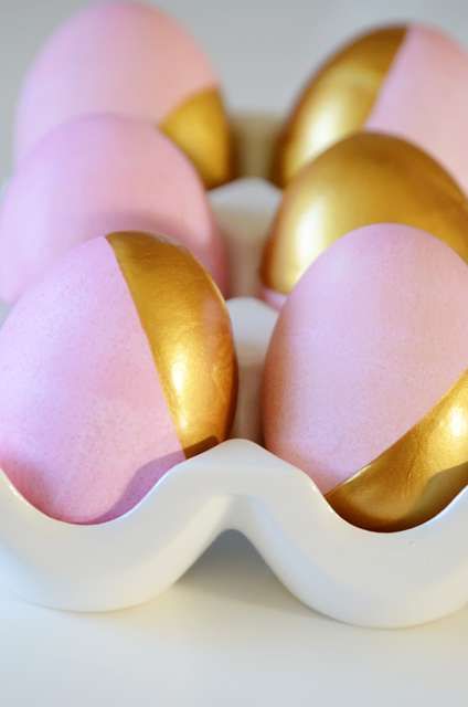 pink dipped Easter eggs with metallic decor