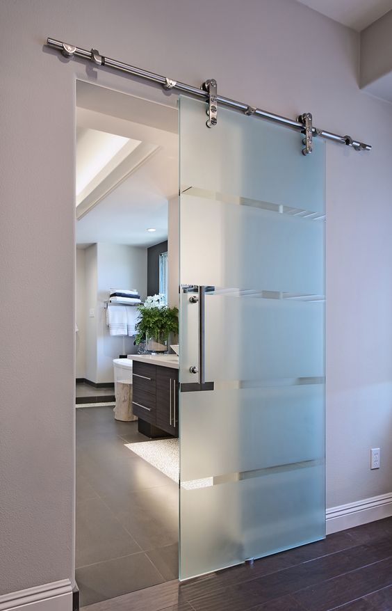 chic modern frosted glass door for a bathroom