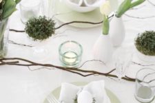 21 modern tablescape with wihte tulips, greenery and white eggs