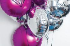21 neon pink and silver balloons for a modenr engagement party