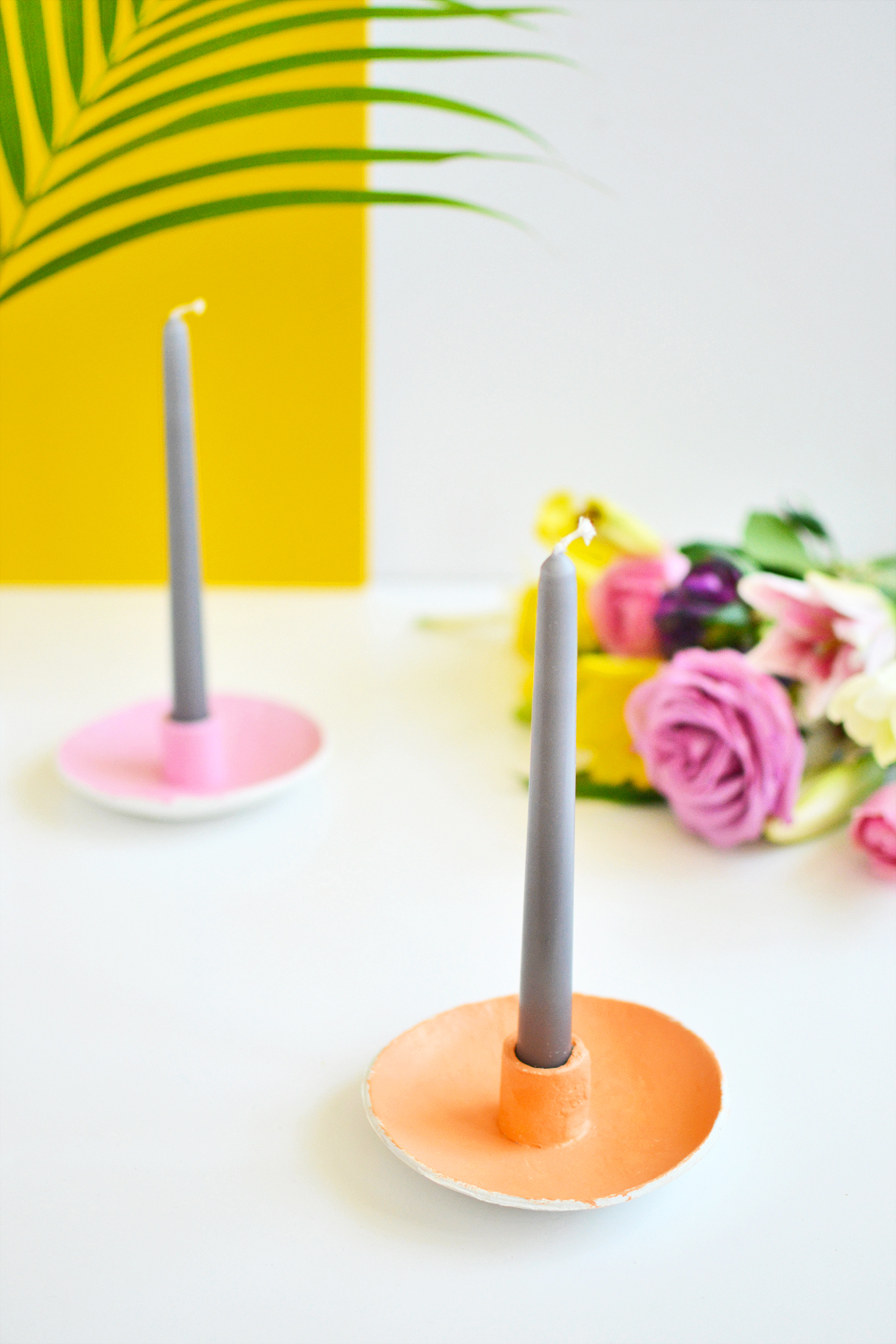 DIY pastel saucer candle holders