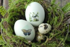 Easter eggs with butterfly and bird decals instead of painting them