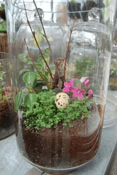 a jar with greenery, blooms, a branch and twigs plus a faux egg is a bold and cool decoration you may rock for spring