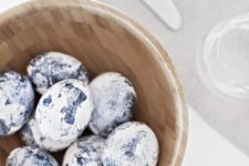 blue marbleized Easter eggs made of clay make a cool decoration