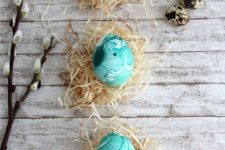 bold turquoise marbled Easter eggs look chic