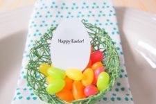 DIY string egg nests with candies