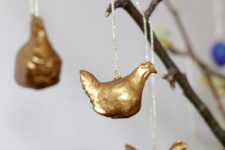 DIY gold clay Easter hen ornaments