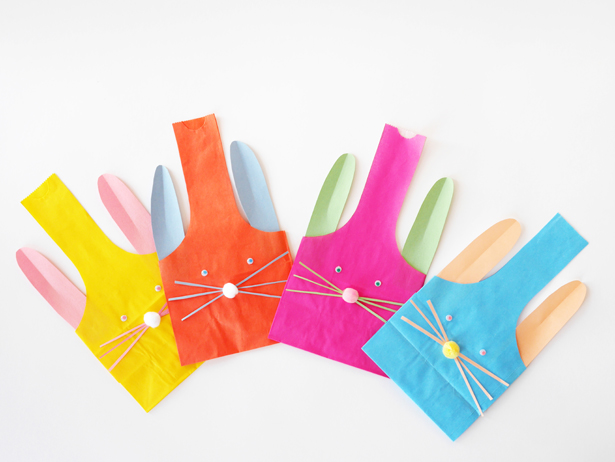 DIY colorful paper bunny treat bags (via www.hellowonderful.co)