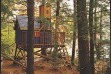 DIY tree house with a tower for your backyard