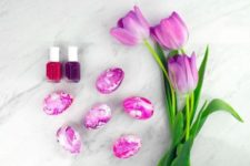 marble Easter eggs made with hot pink nail polish