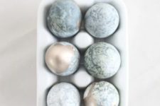 pastel blue marblized and gold dipped Easter eggs