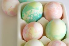 peachy, green and yellow marbled Easter eggs