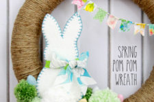 DIY bunny and eggs pompom Easter wreath