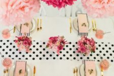 03 a polka dot table runner and touches of gold, pink and fuchsia for a cute feminine table