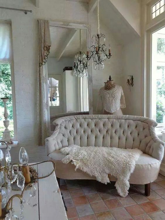 a girlish room made eye catchy with fur, crystals and tiles on the floor