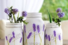 09 lavender painted jars with fresh blooms