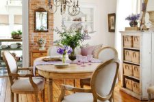 10 elegant upholstered dining set and a vintage chandelier that adds to the look