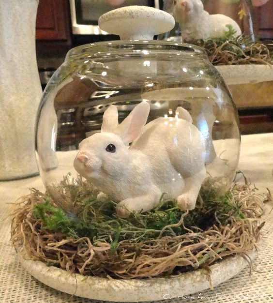 a small cloche with moss and a large bunny is very easy to make