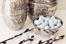 14 vintage silver bowl with powder blue Easter eggs