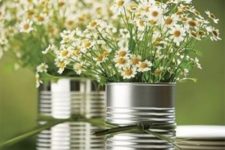 15 tin can vases and wildflowers for a country bridal shower