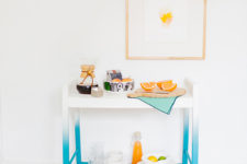 DIY ombre bar cart in blue and white