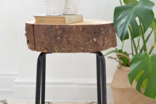 DIY Ikea stool and wooden slice into a side table