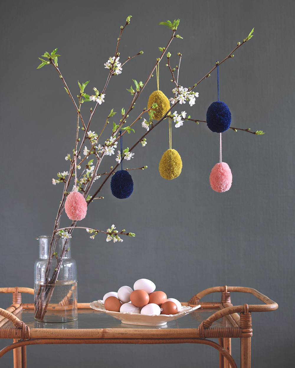 DIY colorful pompom Easter eggs