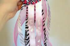 DIY hot pink and zebra stripes baby shower corsage