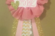 DIY glam pink and gold baby shower corsage