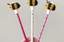 DIY amigurumi bee pencil toppers