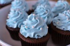 DIY chocolate cupcakes with blue frosting