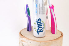 DIY natural birch toothbrush holder