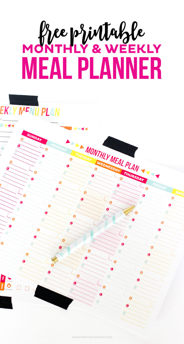 DIY monthly and weekly meal planner (via printablecrush.com)
