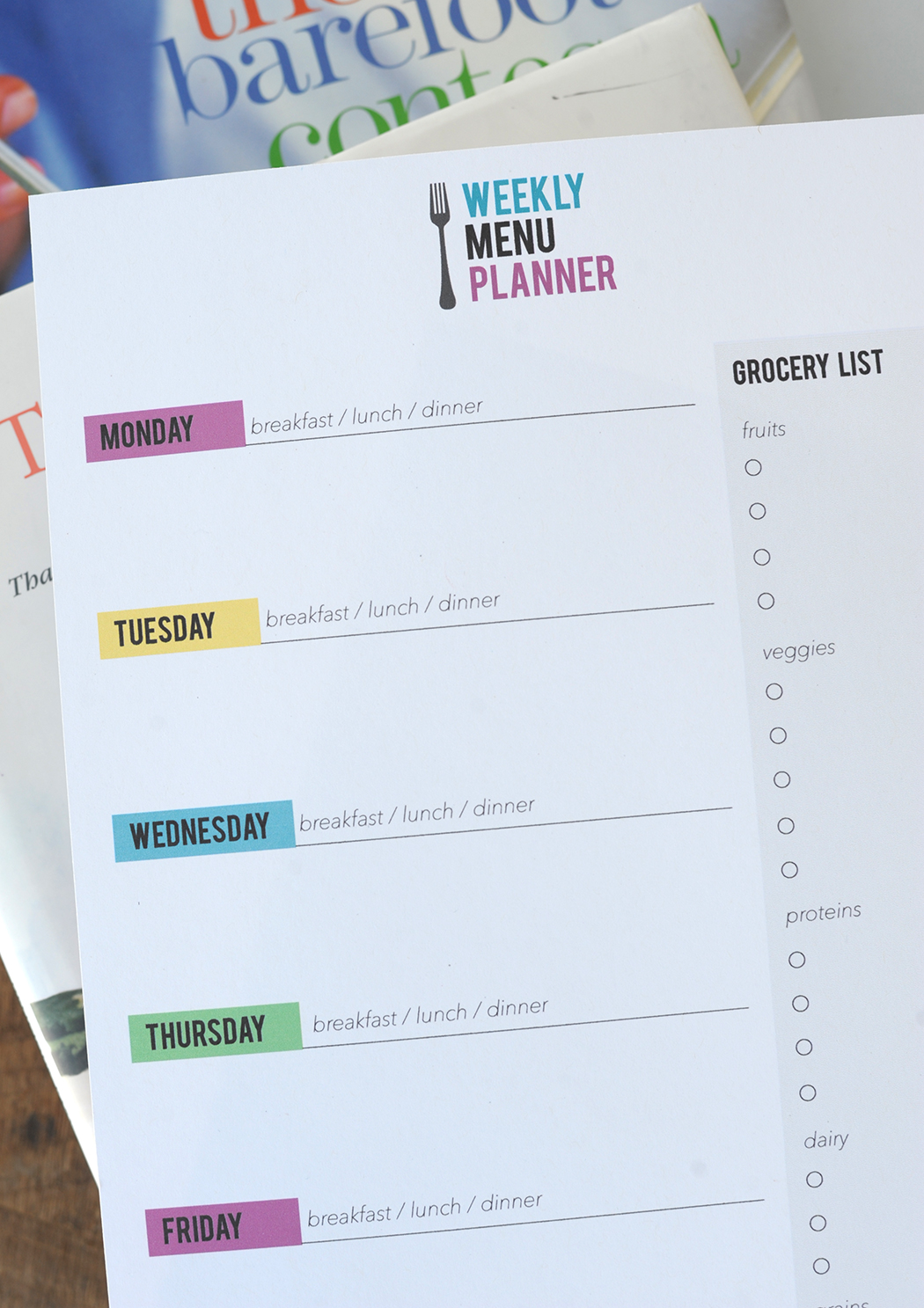DIY weekly menu planner