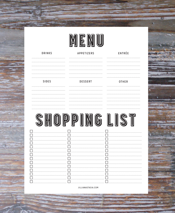 DIY menu and shopping list