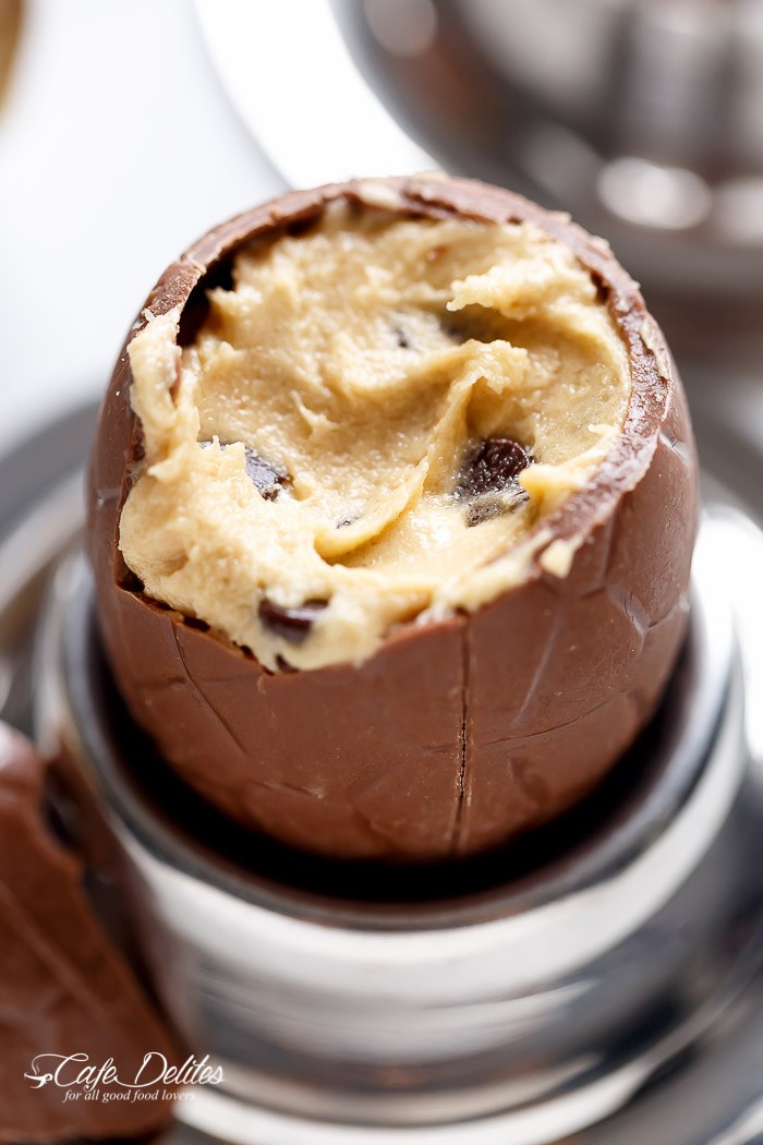 DIY chocolate chip cookie dough filled eggs