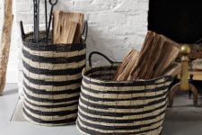 04 striped baskets for storing firewood and other fireplace-connected stuff