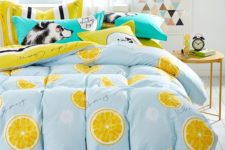 05 funky blue and yellow orange printed bedding for teenage bedroom