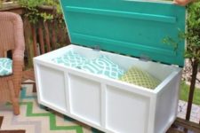 06 cute patio bench with space for storing pillows inside