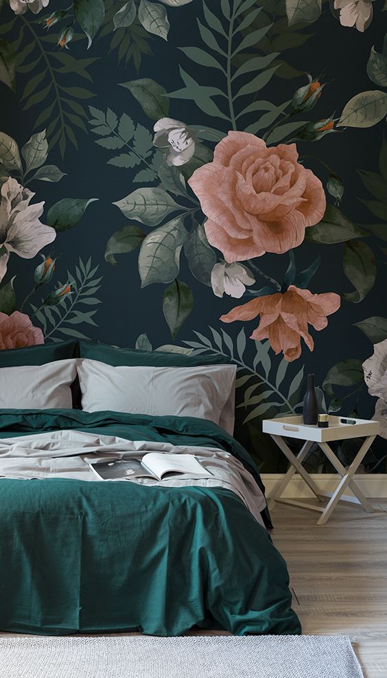 oversized floral print wallpaper to make a statement in a bedroom