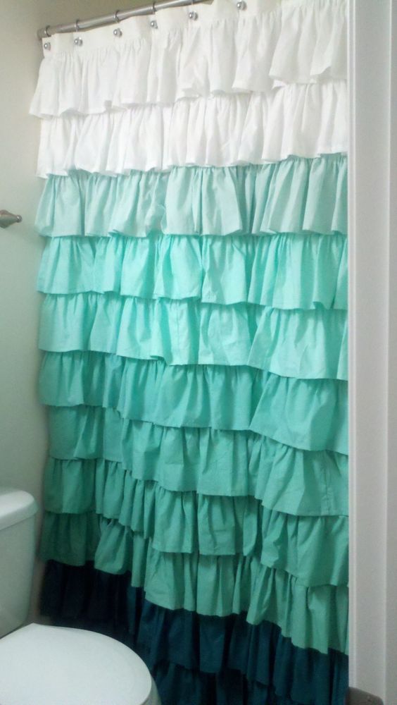 ombre ruffled shower curtain from white to teal