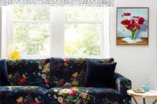 10 a navy sofa with a super colorful floral print