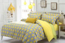 14 grey and yellow pear print bedding for a sunny feel