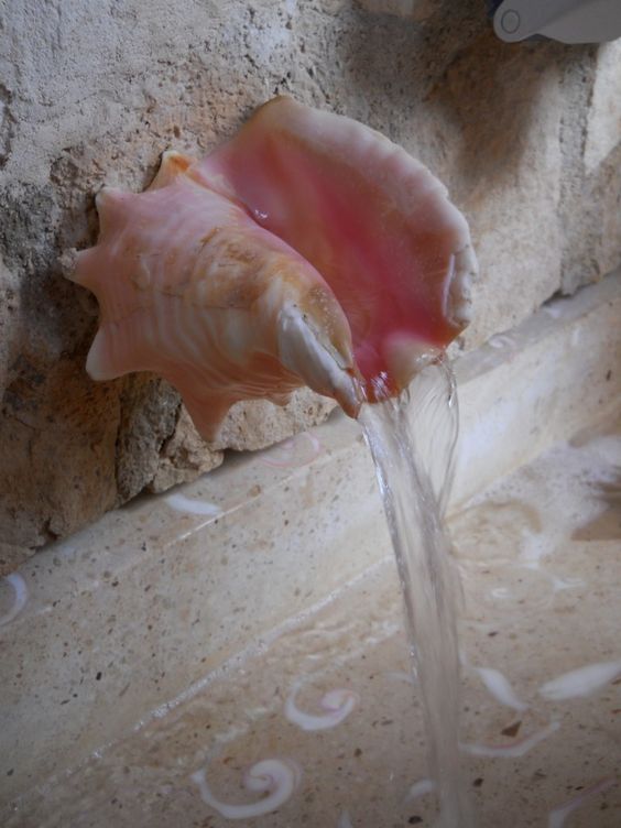 a shell for a bathtub faucet is a cool idea to try and looks very natural