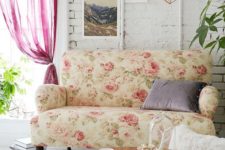 15 subtle vintage-inspired love seat with a pink rose print